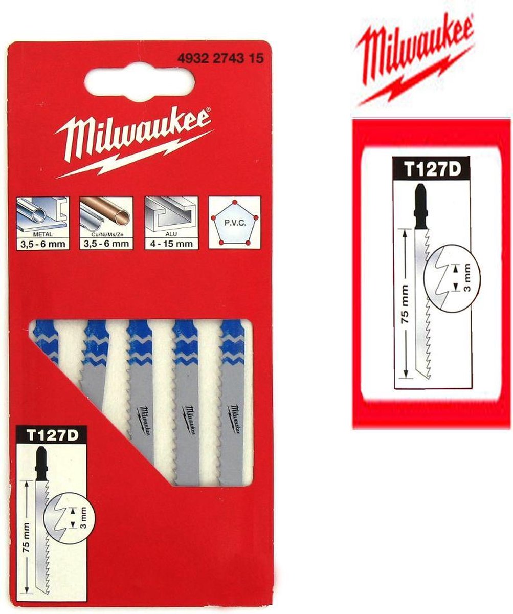 Milwaukee 4932274315 / t 127 d hss decoupeerzaagblad - aluminium (5st) - t 127 d-0