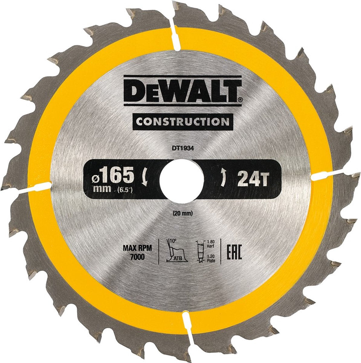 Dewalt construction series - saw blade - 165mm - 24t - wood-0