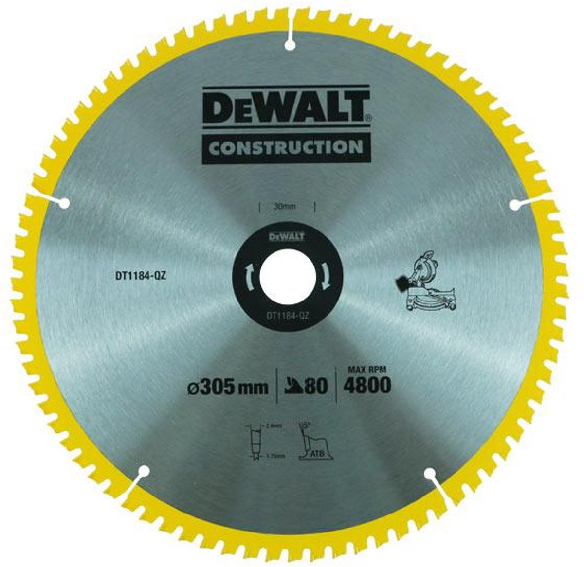 Dewalt dt1184-qz - circular saw blade - 305mm - 80 teeth - for wood-0