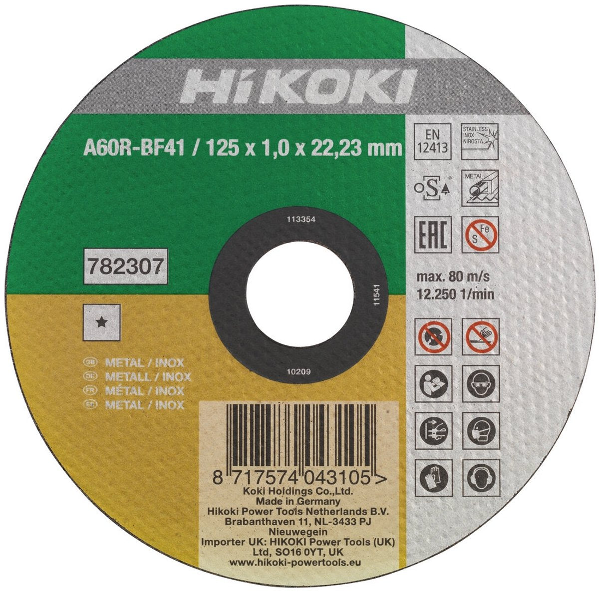 HiKOKI doorslijpschijf voor rvs/metaal 125x1mm - 782307-0