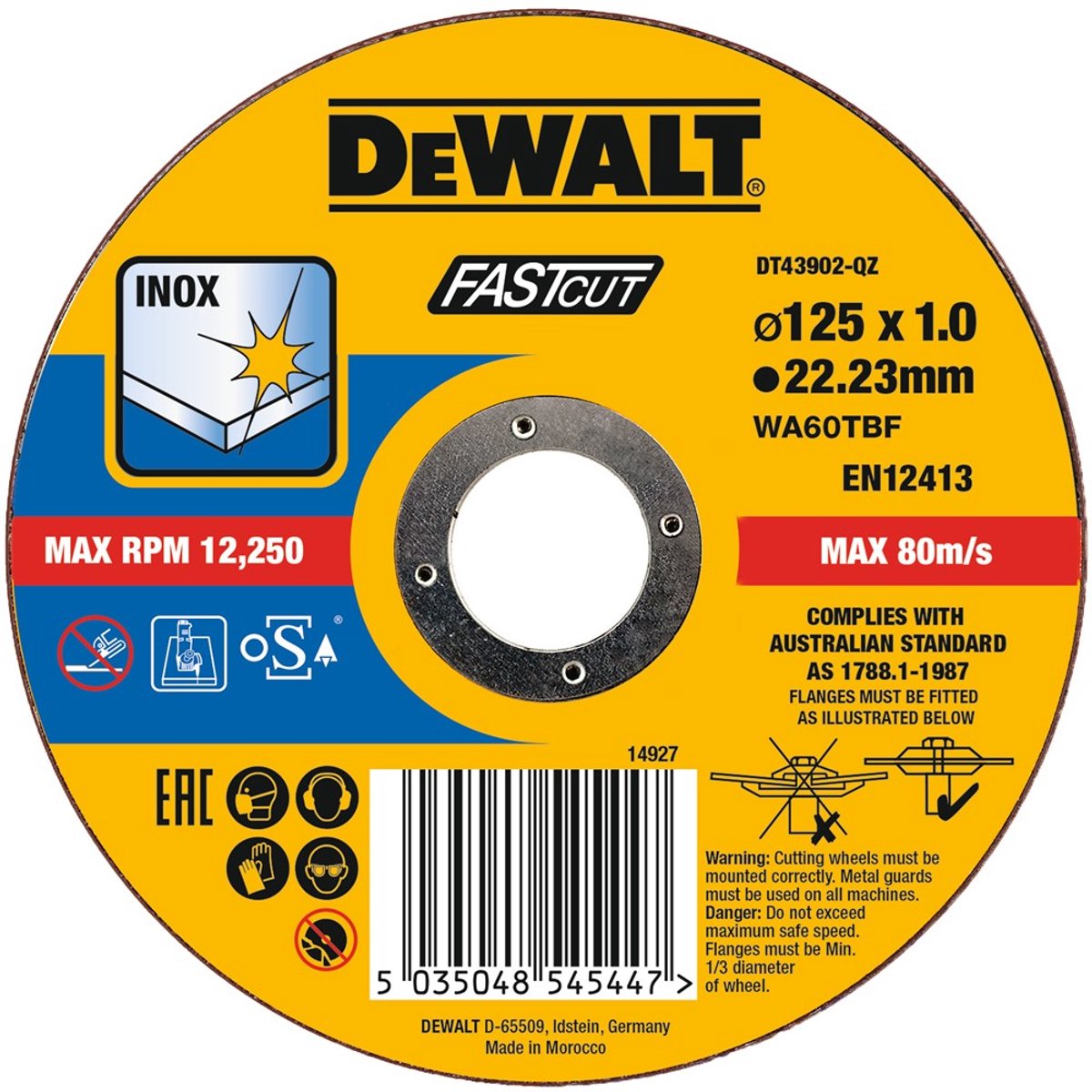 Dewalt dt43902 cutting discs 125x22.2x1mm. stainless steel stainless steel ve=1-0