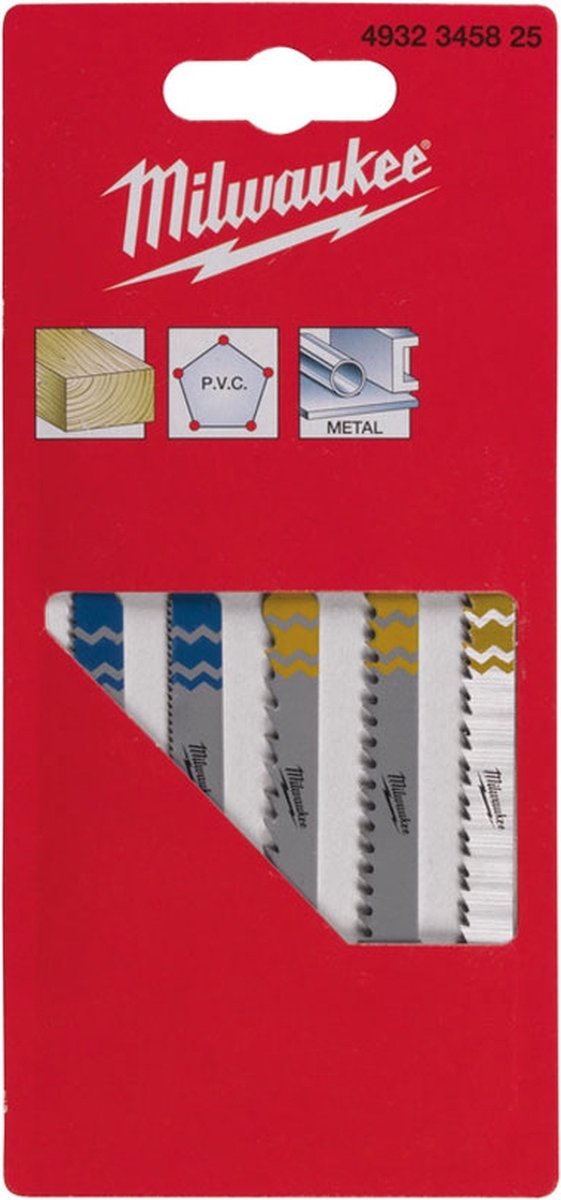 Milwaukee 4932345825 5-piece professional set jigsaw blade set - wood metal plastic-0