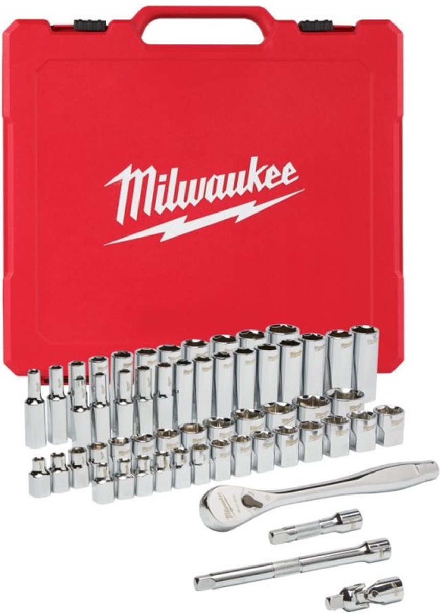 Milwaukee Accessories 3/8" Ratchet and Socket Set | Metric | 56-Piece - 4932464946-0