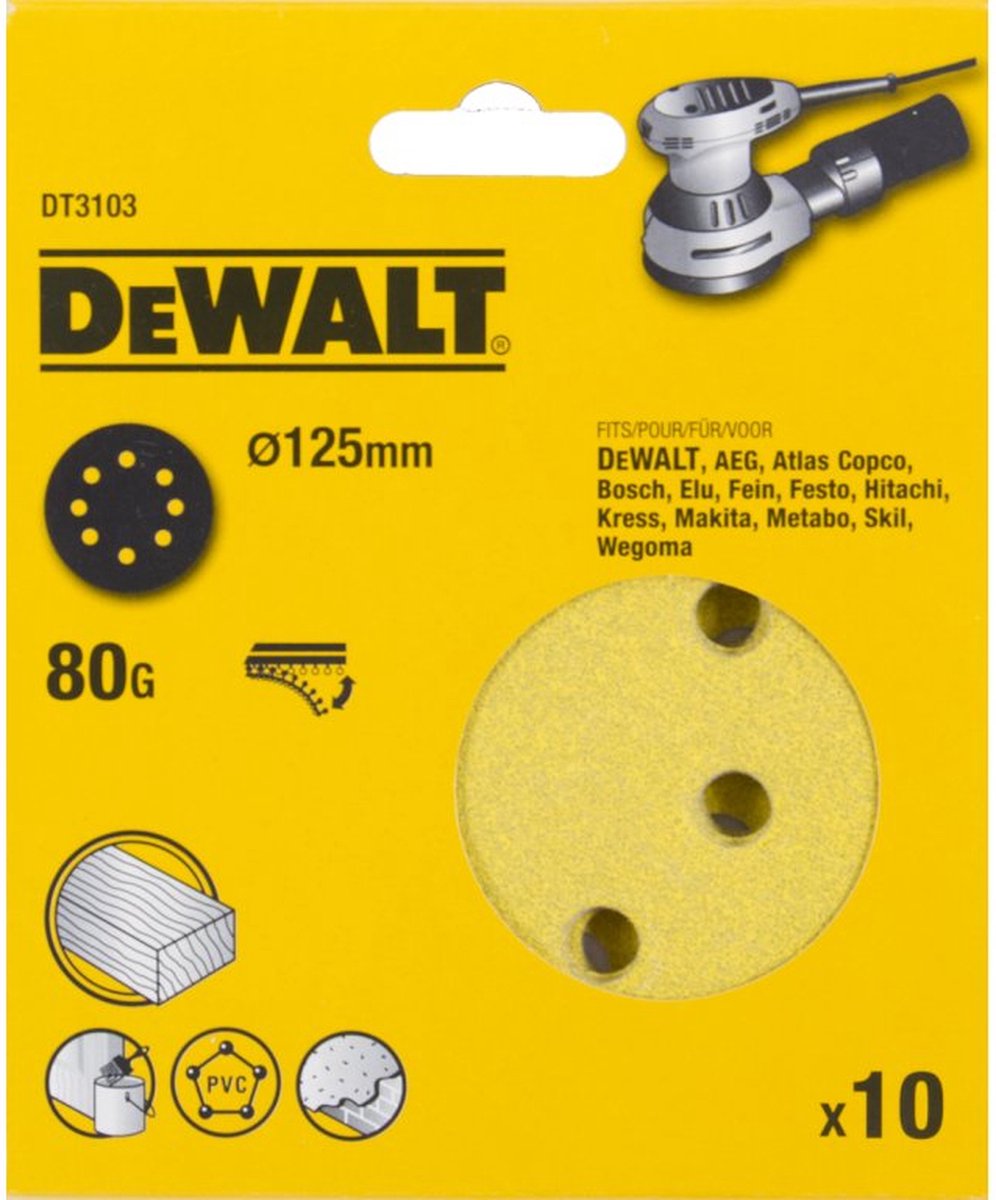 Dewalt accessories sanding disc, ø125mm (d26453), k80 - dt3103-qz-0