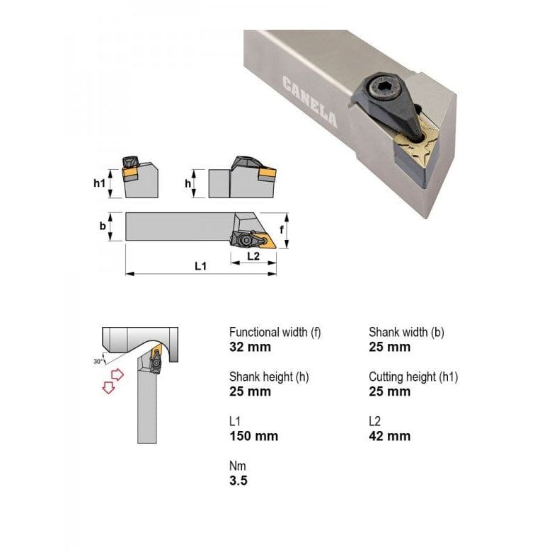 Canela DDJNL2525M15-N Turning & Profiling Toolholder – 25×25 mm-1