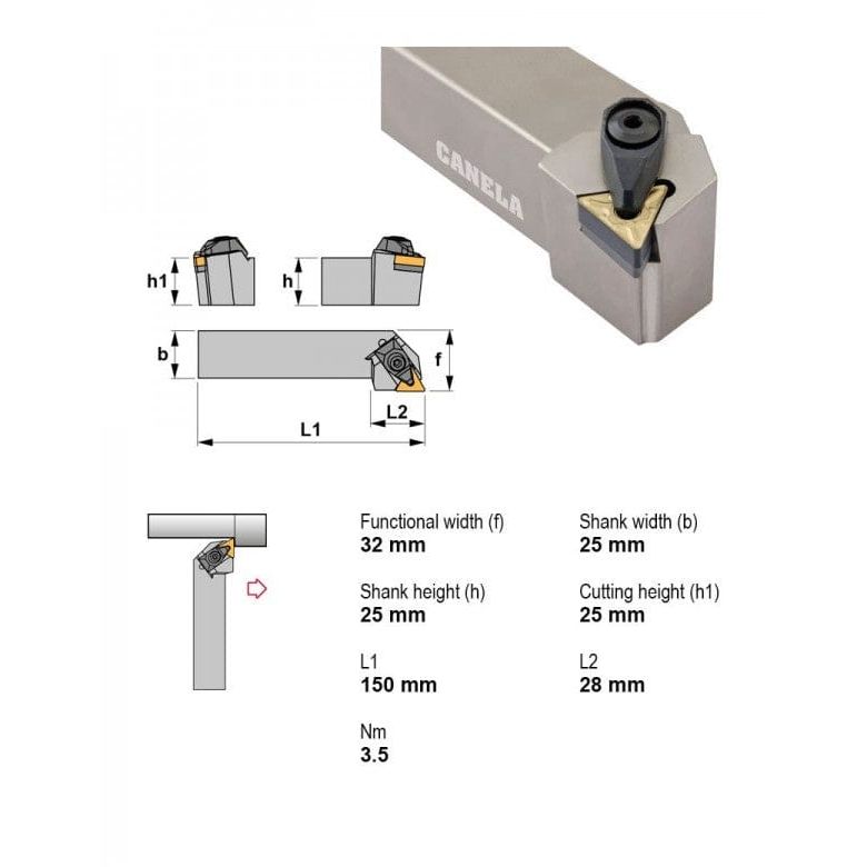 Canela DTGNL2525M16-N External Turning Toolholder – 25×25 mm-1