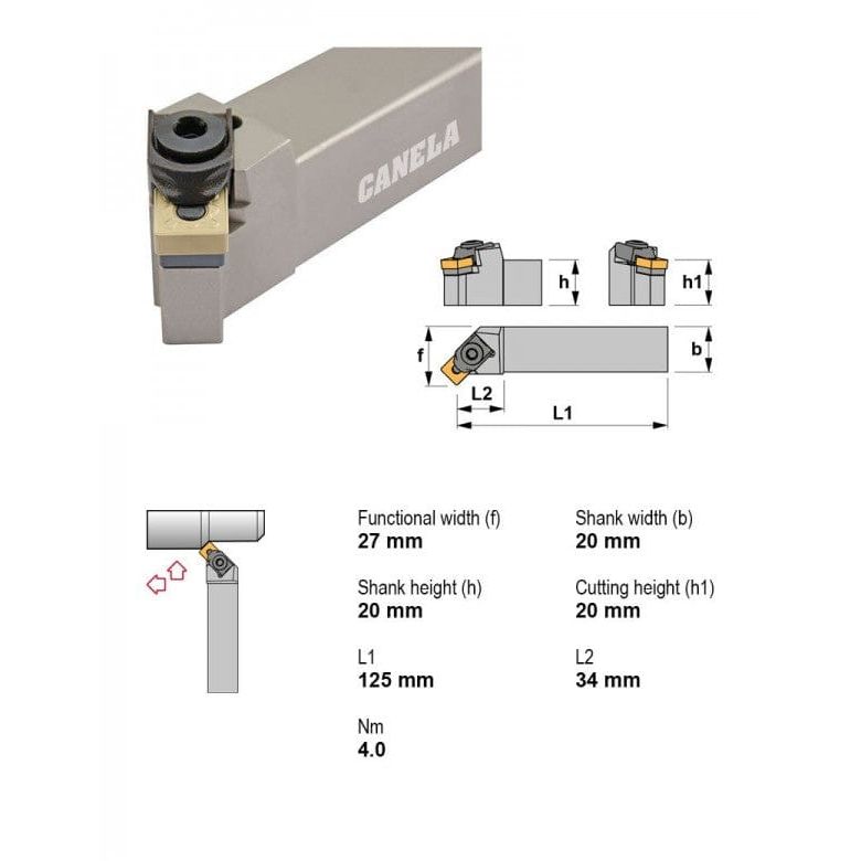 Canela MSSNR2020K12 External Turning Toolholder – 20×20 mm-1