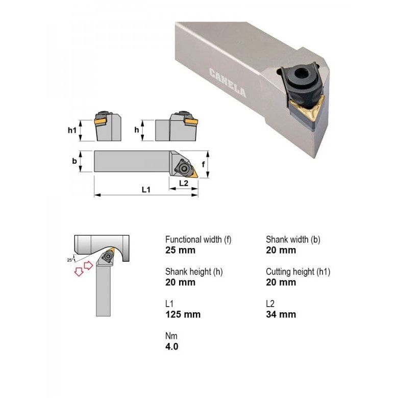 Canela MTJNL2020K16 Turning & Profiling Toolholder – 20×20 mm-1
