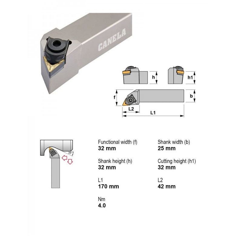 Canela MTJNR3225P22 Turning & Profiling Toolholder – 32×25 mm-1