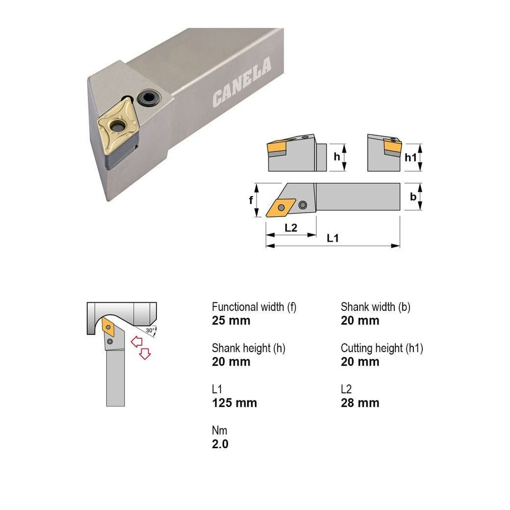 Canela PDJNR2020K11 Turning & Profiling Toolholder – 20×20 mm-1