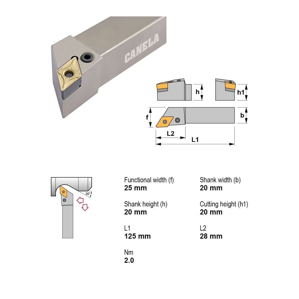 Canela PDJNR2020K11 Turning & Profiling Toolholder – 20×20 mm-1