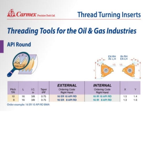 Carmex External Right Hand API Round Thread Turning Insert 10 TPI / 16 ER 10 API RD MXC-1