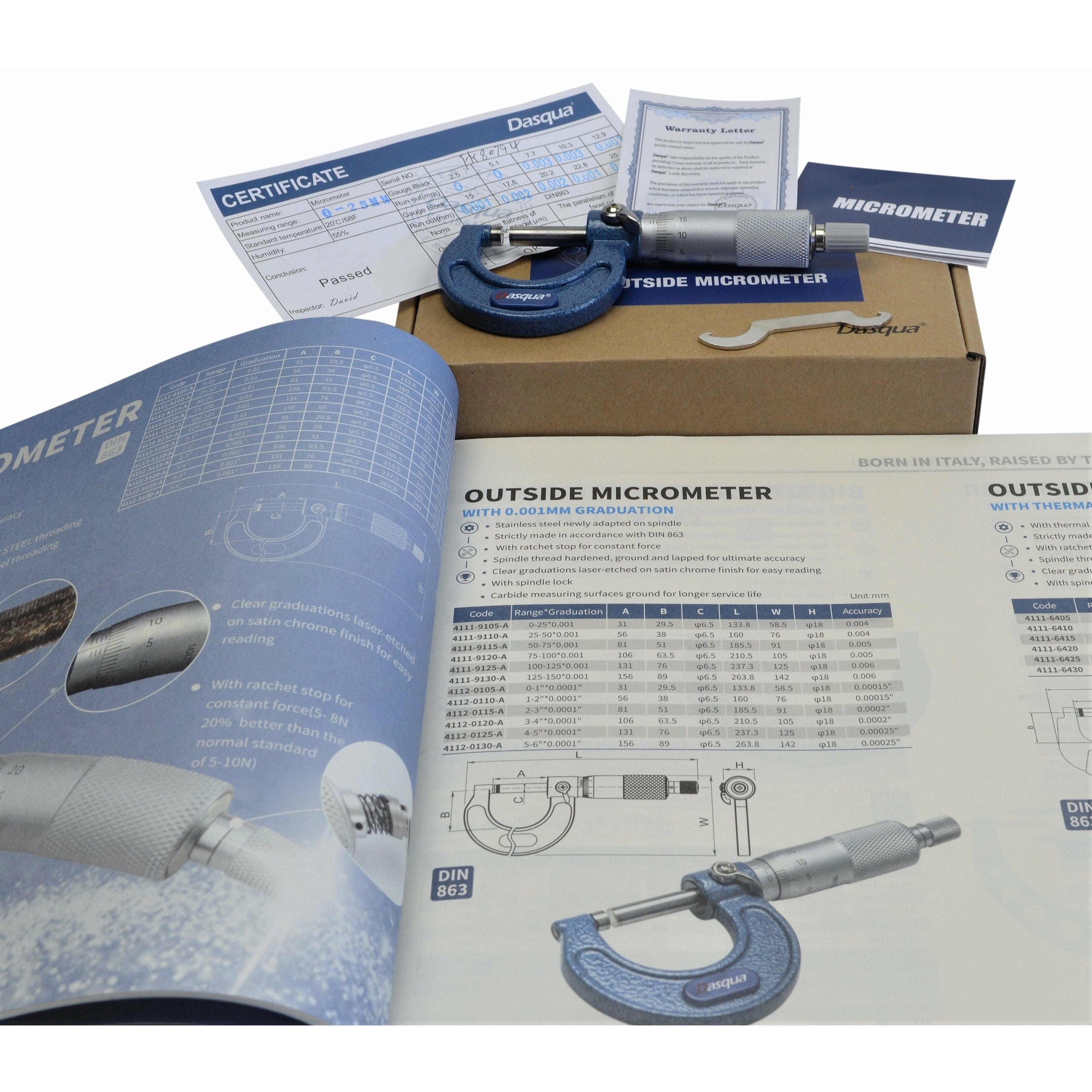 Dasqua Outside Micrometer 0 - 25 mm Series 4111-8105A-0