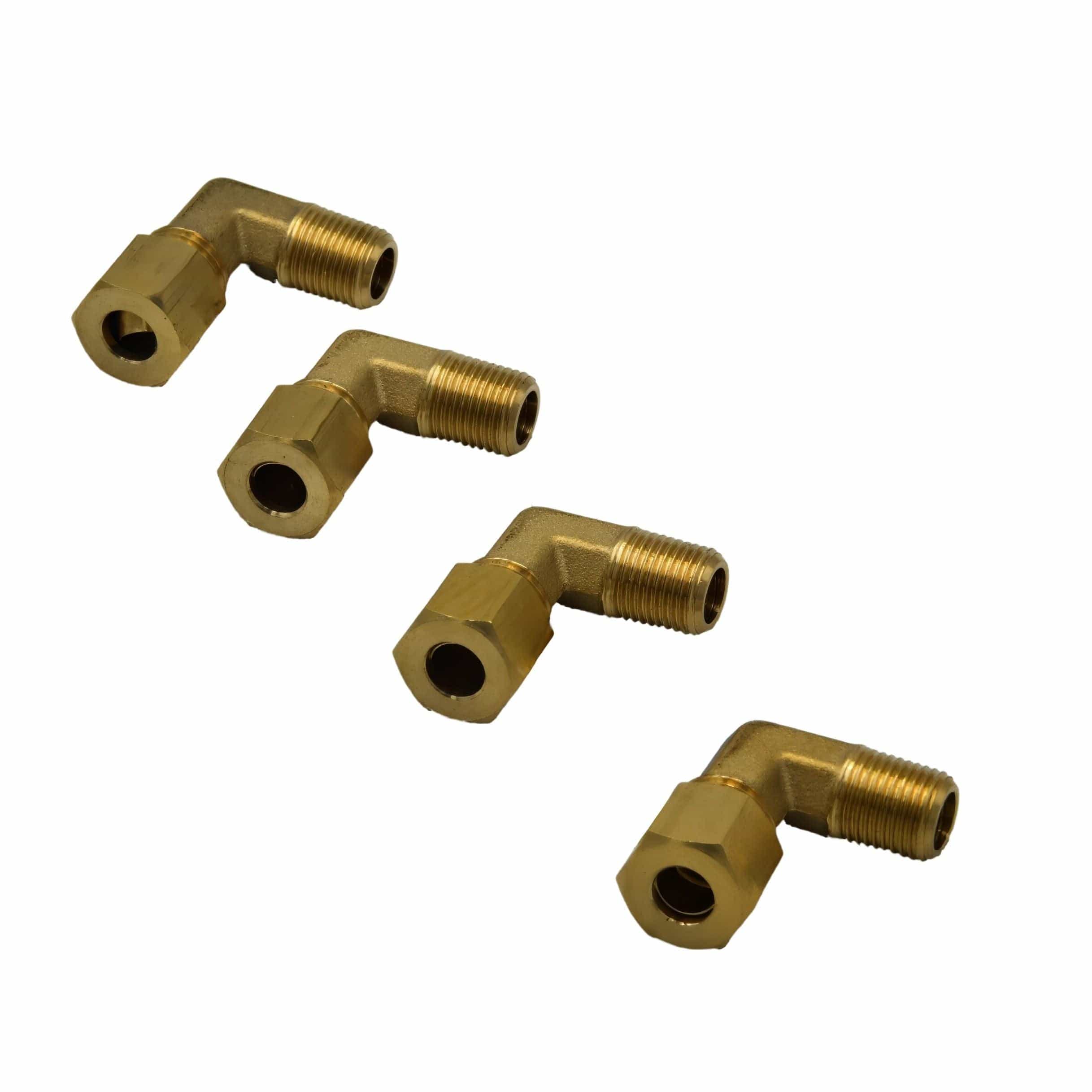 4pc Brass Compression Union 90° Male Female Elbow (T1/4xM1/8)-4