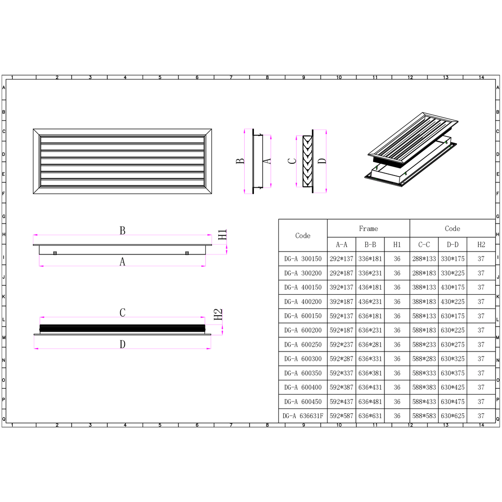 Pack of 4 Ductsure Door Relief Vent Grille Aluminium DG-A 600250-4