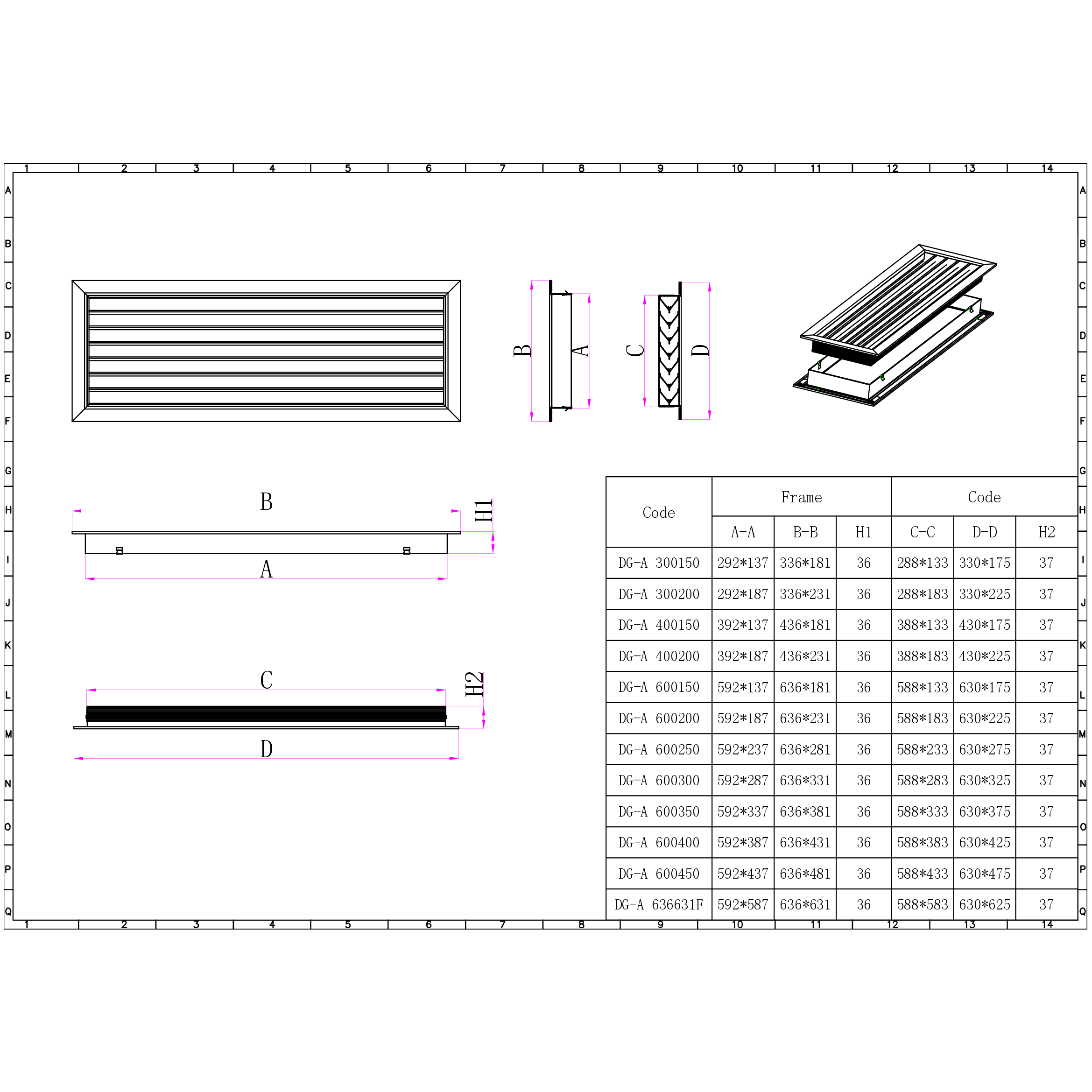Pack of 4 Ductsure Door Relief Vent Grille Aluminium DG-A 600250-4