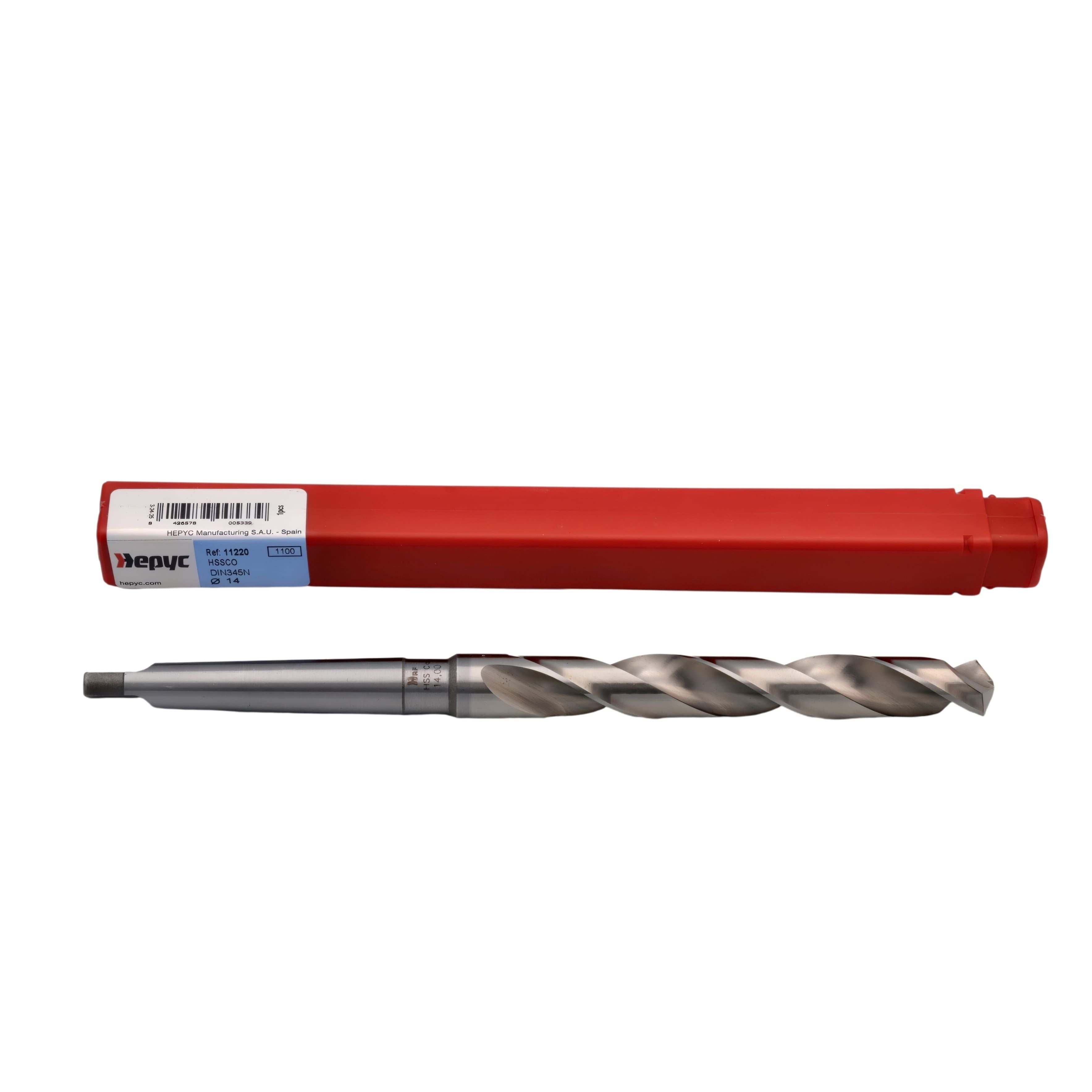 Hepyc HSSCo Taper Shank Drill Bit 14.0mm DIN345N CM1-0