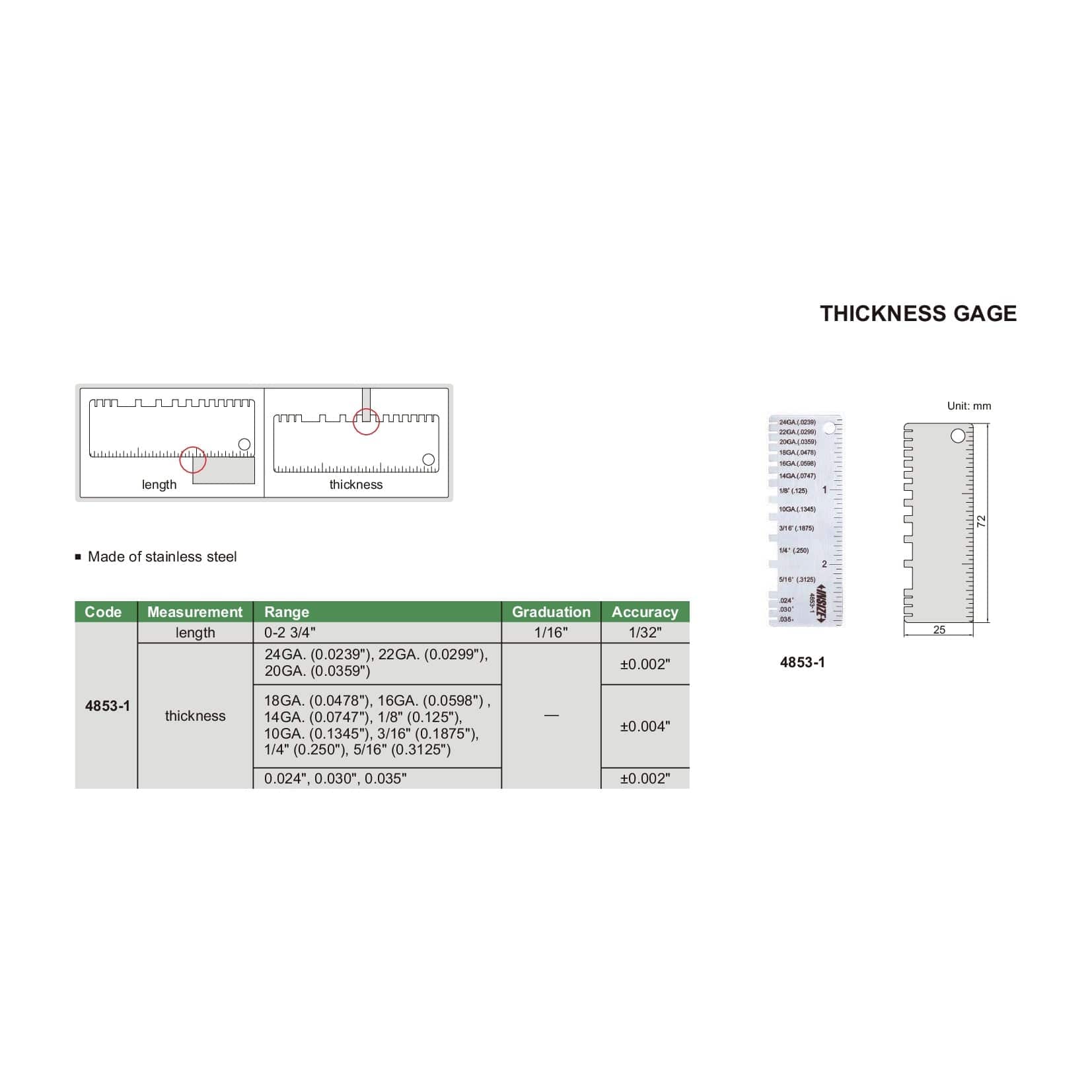 Insize 4853-1 Sheet Metal Thickness Gauge-1