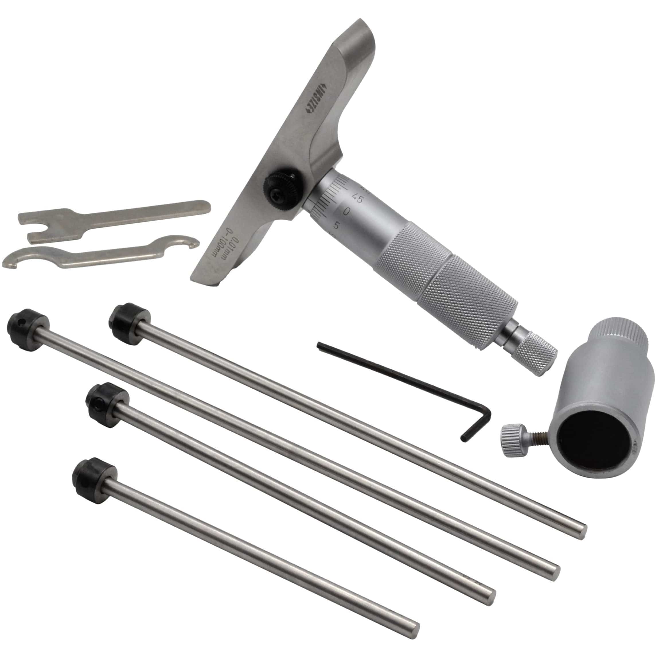 Insize 4pc Metric Depth Micrometer 0-100mm Range Series 3241-100-2