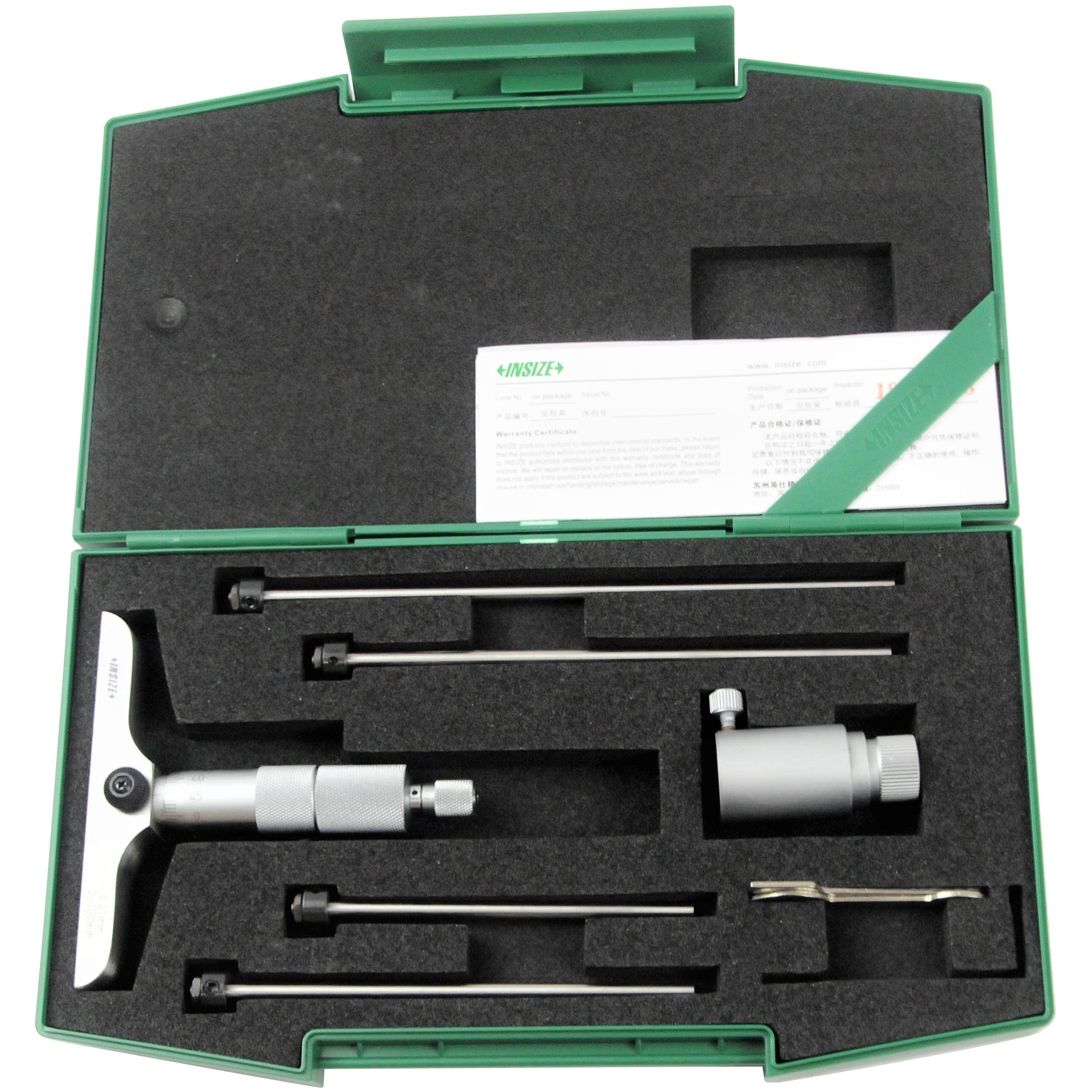 Insize 4pc Metric Depth Micrometer 0-100mm Range Series 3241-100-0