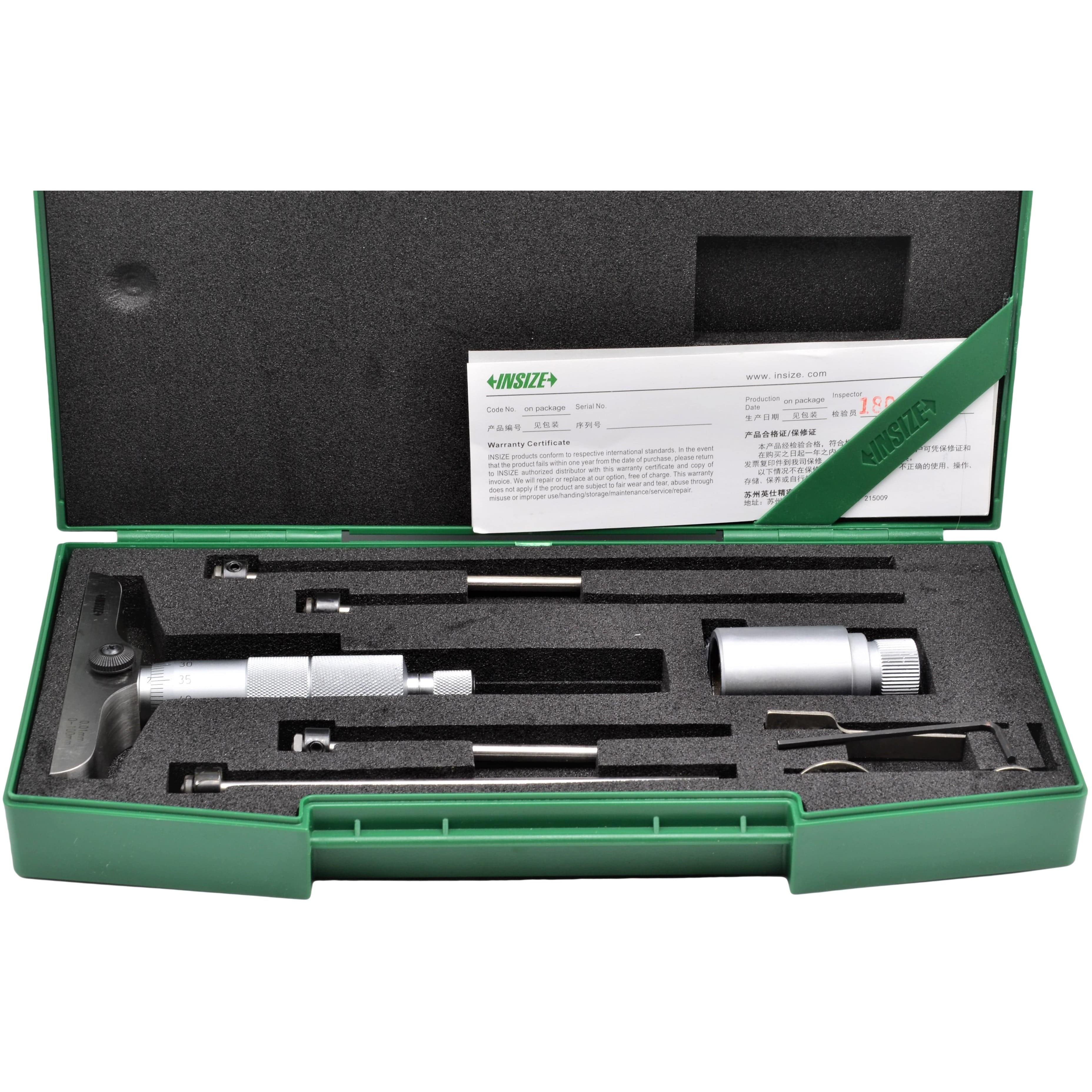 Insize 4pc Metric Depth Micrometer 0-100mm Range Series 3241-100-1