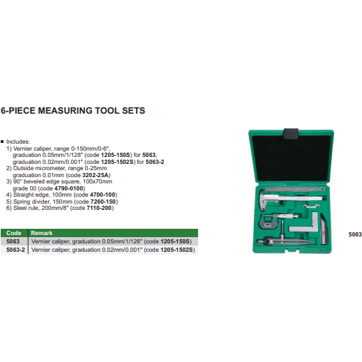 Insize 6pc Measuring Tool Kit Series 5063-2-3