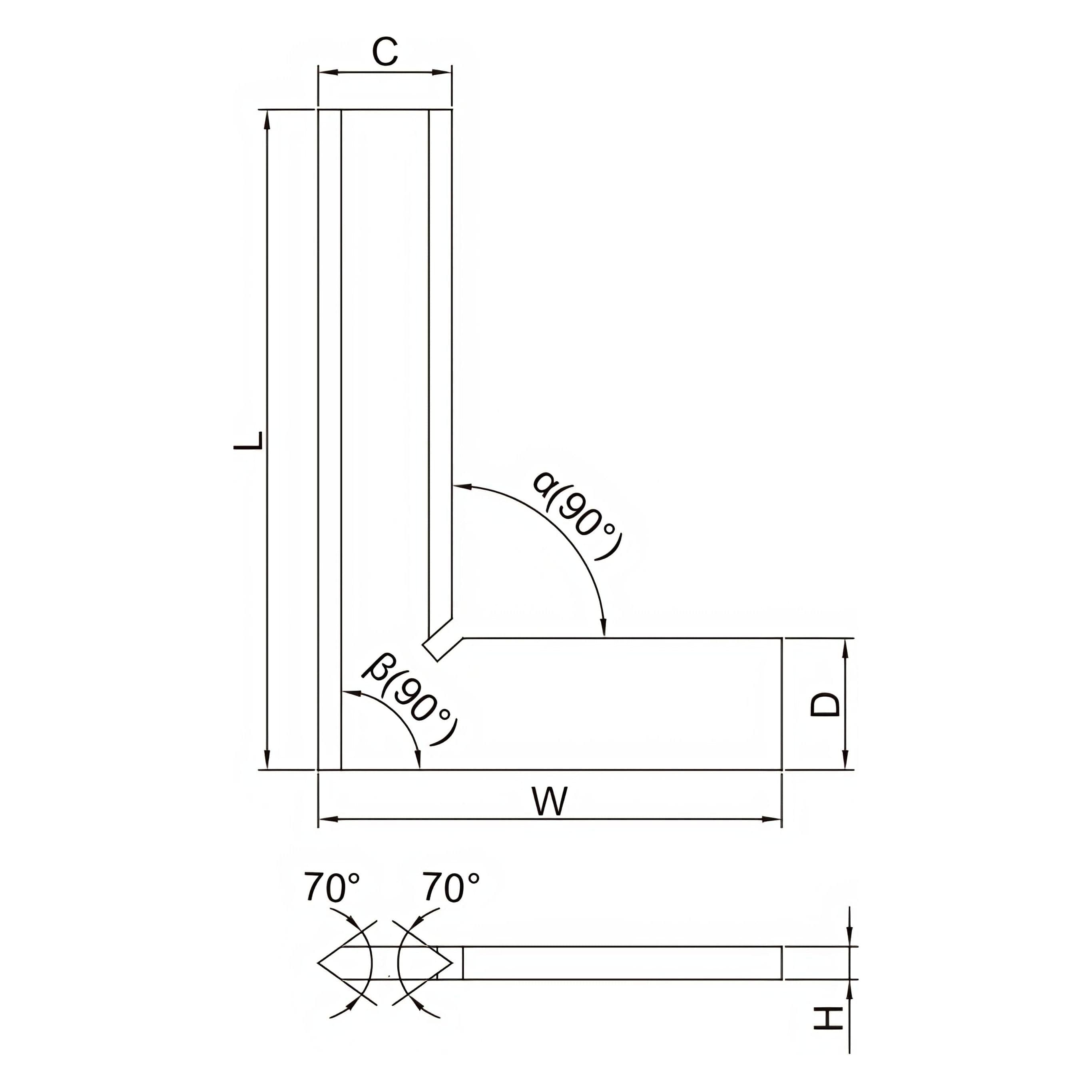 Insize 90° Bevelled Edge Square 200x130mm Range Series 4790-0200-1