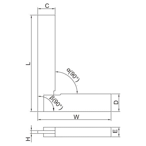 Insize 90° Flat Edge Square 200x130mm Range Series 4792-200-1