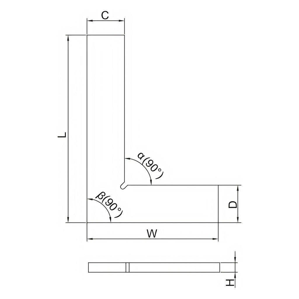 Insize 90° Flat Edge Square 250x165mm Range Series 4791-250-1