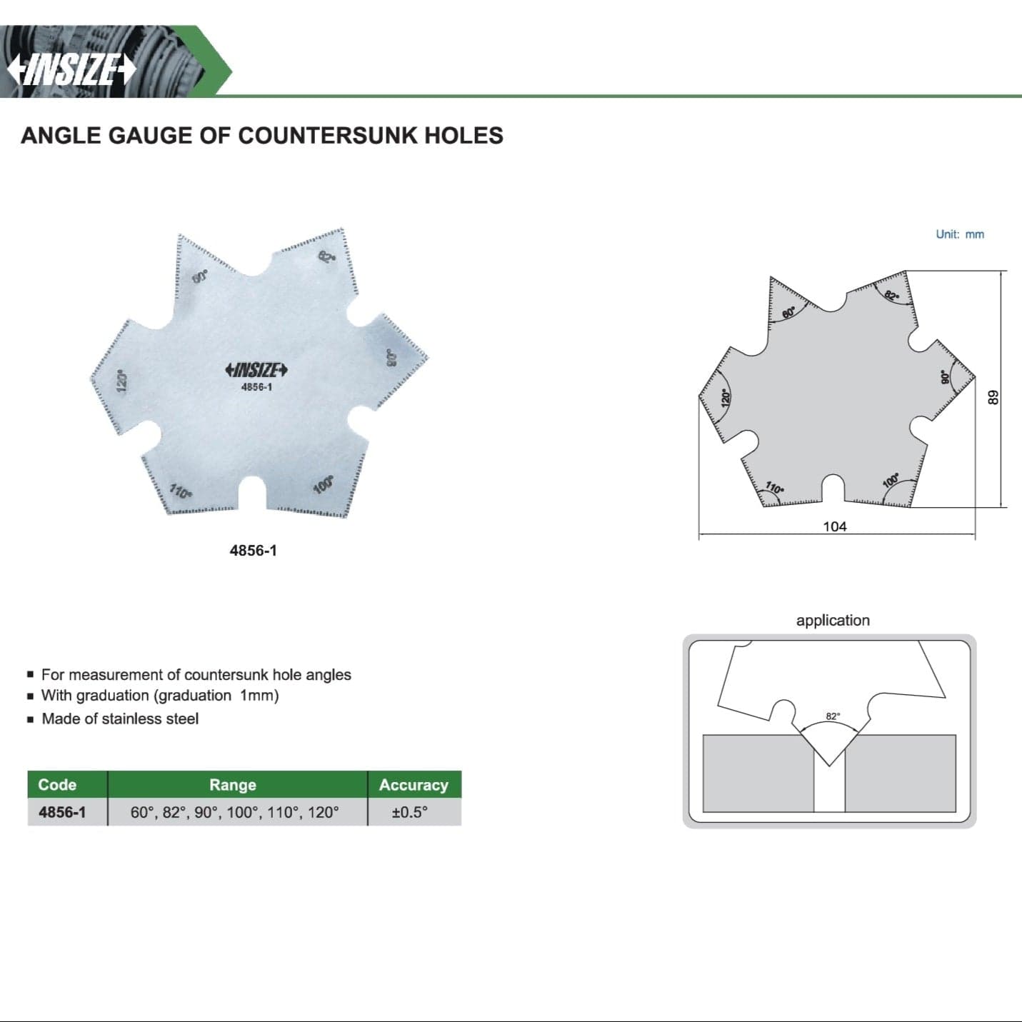 Insize Angle Gauge of Countersunk Holes Series 4856-1-1