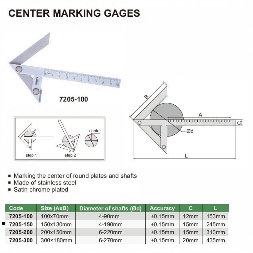 Insize Center Marking Gauge 150x130mm Range Series 7205-150-4
