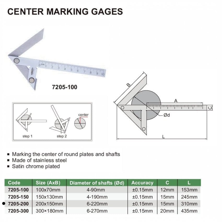 Insize Center Marking Gauge 200x150mm Range Series 7205-200-3