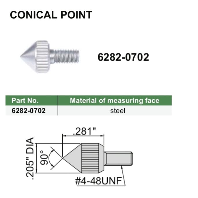 Insize Conical Point 0.281" Range Series 6282-0702-2