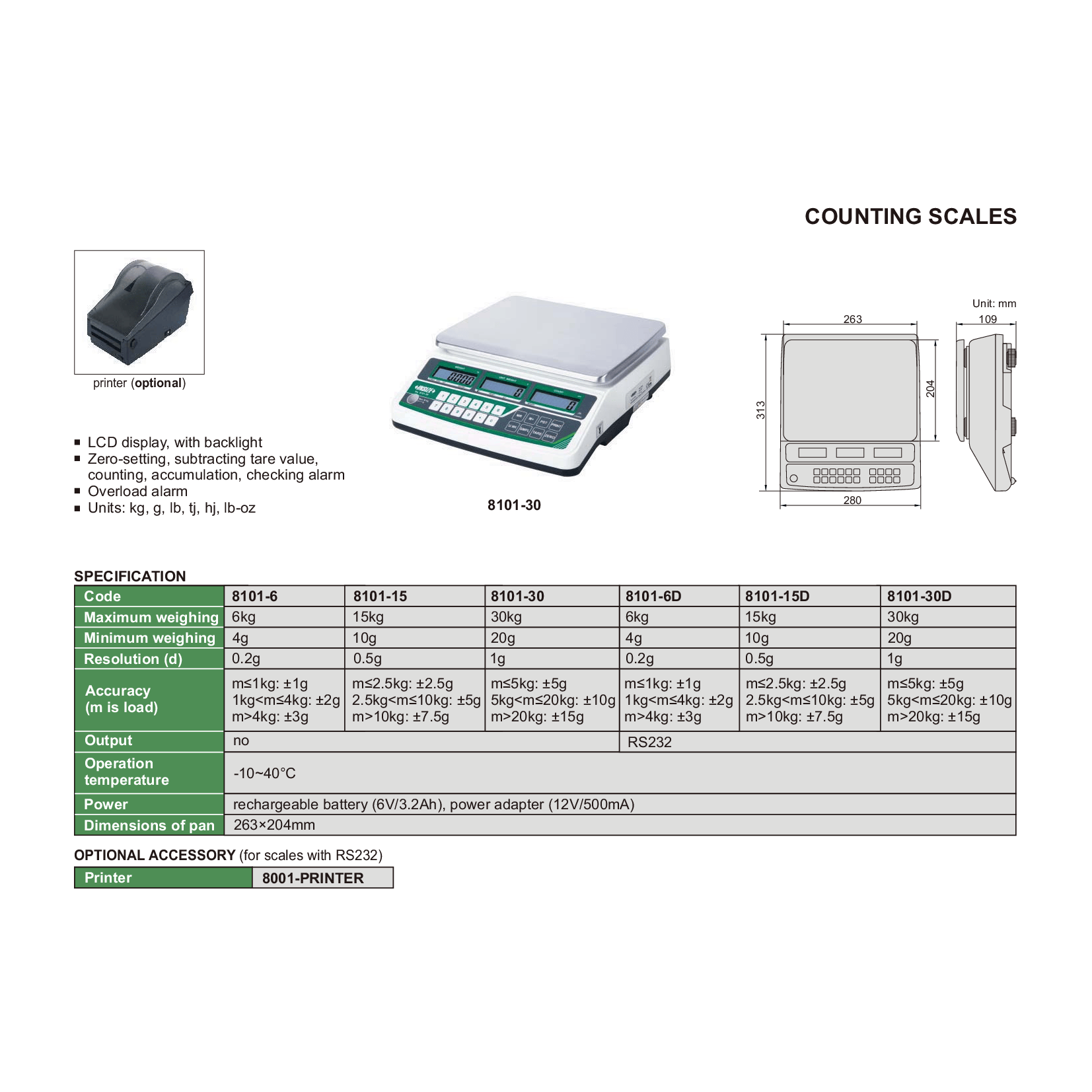 Insize Counting Scale 30 kg with LCD Backlight Series 8101-30-1