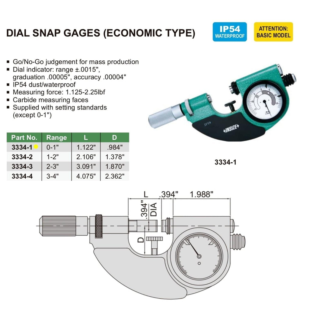 Insize Dial Snap Gauge 0-1" Range Series 3334-1-4