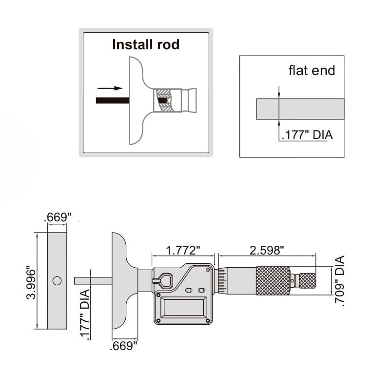 Insize Digital Depth Micrometer 0-2" Range Series 3540-50E-4