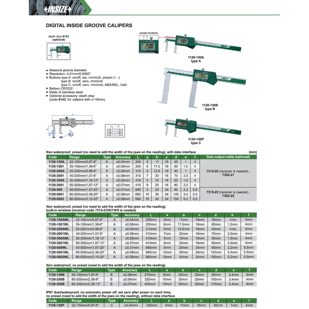 Insize Digital Inside Groove Caliper 30–300 mm Range Series 1120-300A-1
