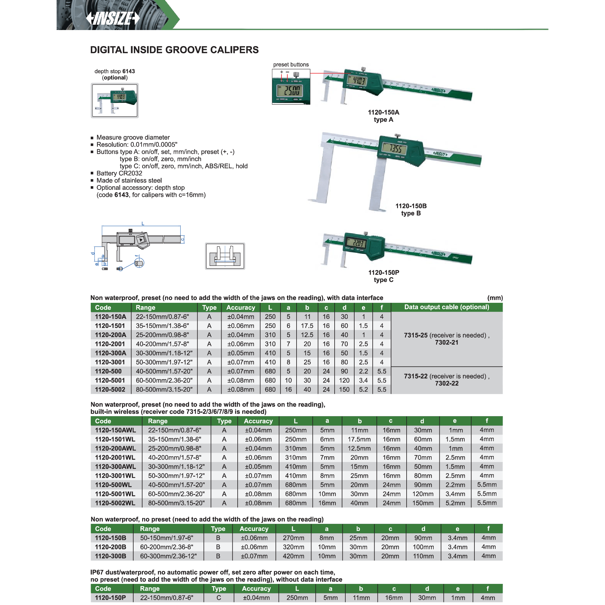 Insize Digital Inside Groove Caliper 30–300 mm Range Series 1120-300A-1