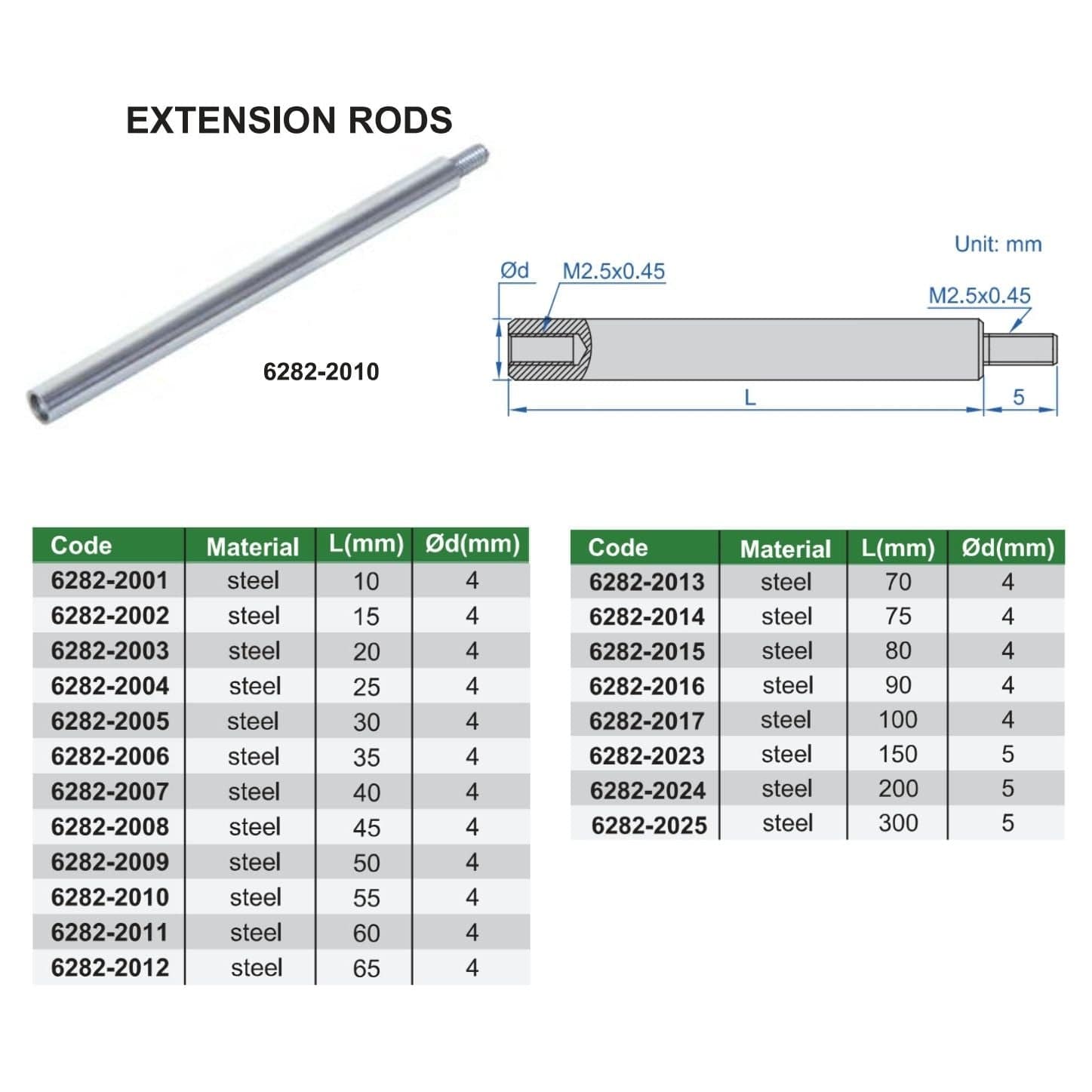 Insize Extension Rod 75mm Range Series 6282-2014-1