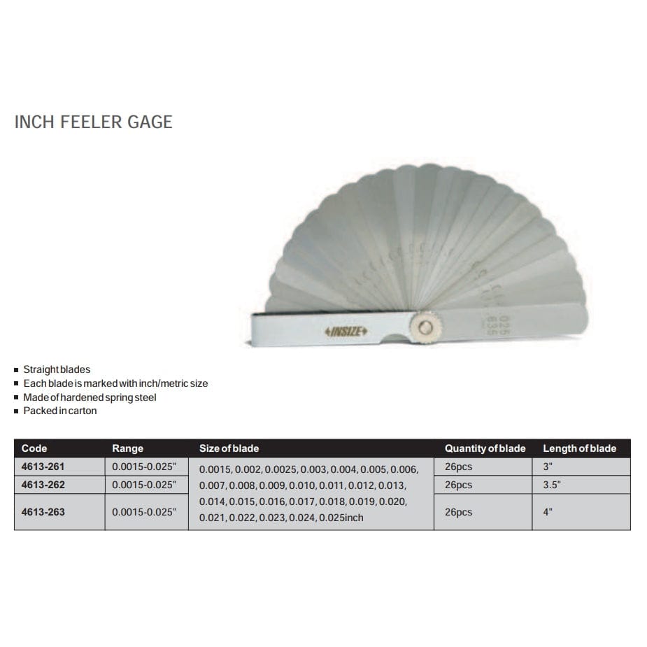 Insize Feeler Gauge Set 0.0015"-0.025" Range Series 4613-261-3