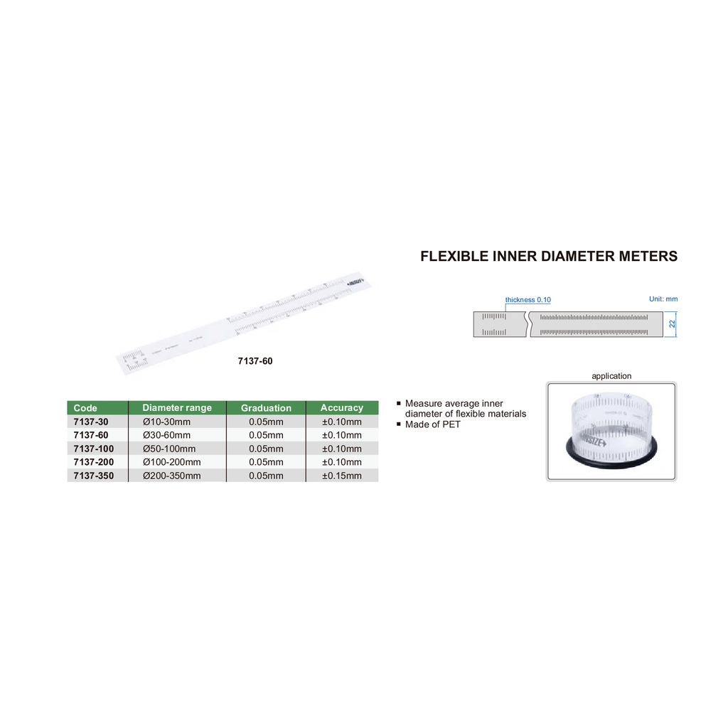 Insize Flexible Inner Diameter Meter 200–350 mm Range Series 7137-350-1