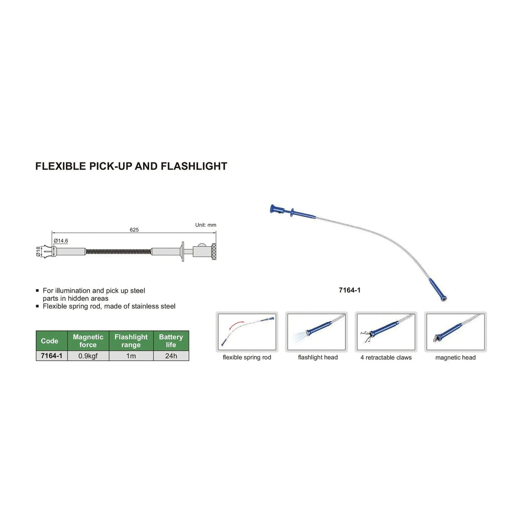 Insize Flexible Pick-Up and Flashlight 625mm Series 7164-1-2