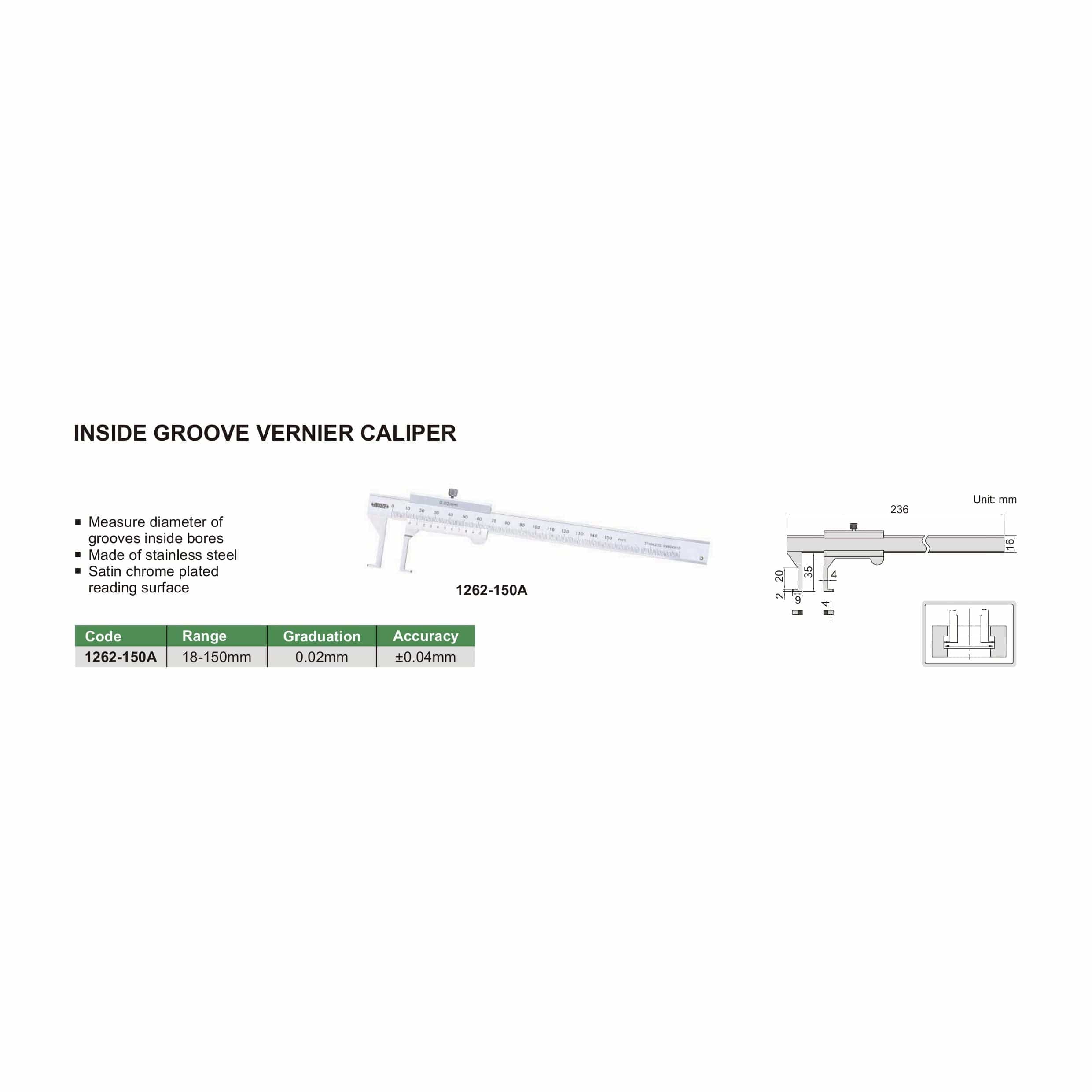 Insize Groove Vernier Caliper Range Series 1262-150A-4