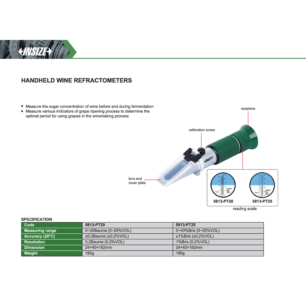 Insize Handheld Wine Refractometer 0–20Baume Series 5813-PT20-1