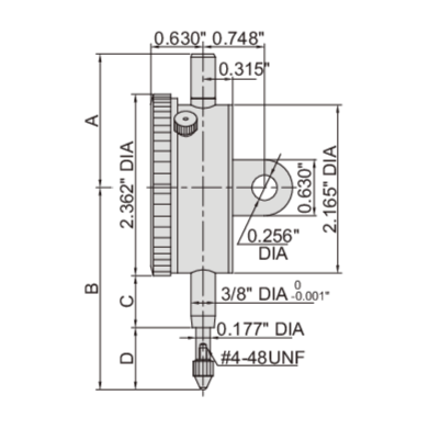 Insize Imperial Lug Back Dial Indicator 0.25" Range Series 2307-0255-4