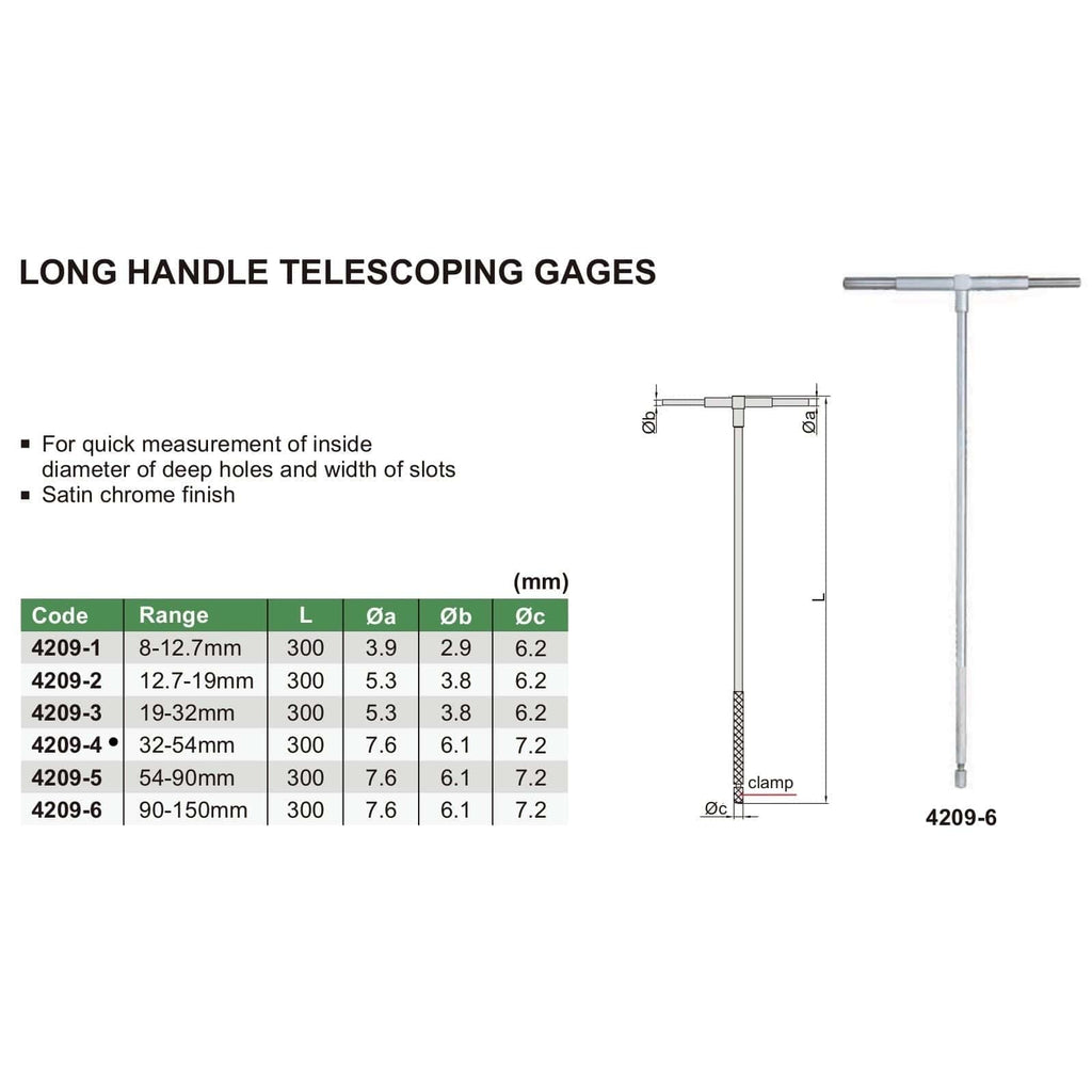 Insize Long Handle Telescopic Gauge 32-54mm Range Series 4209-4-2