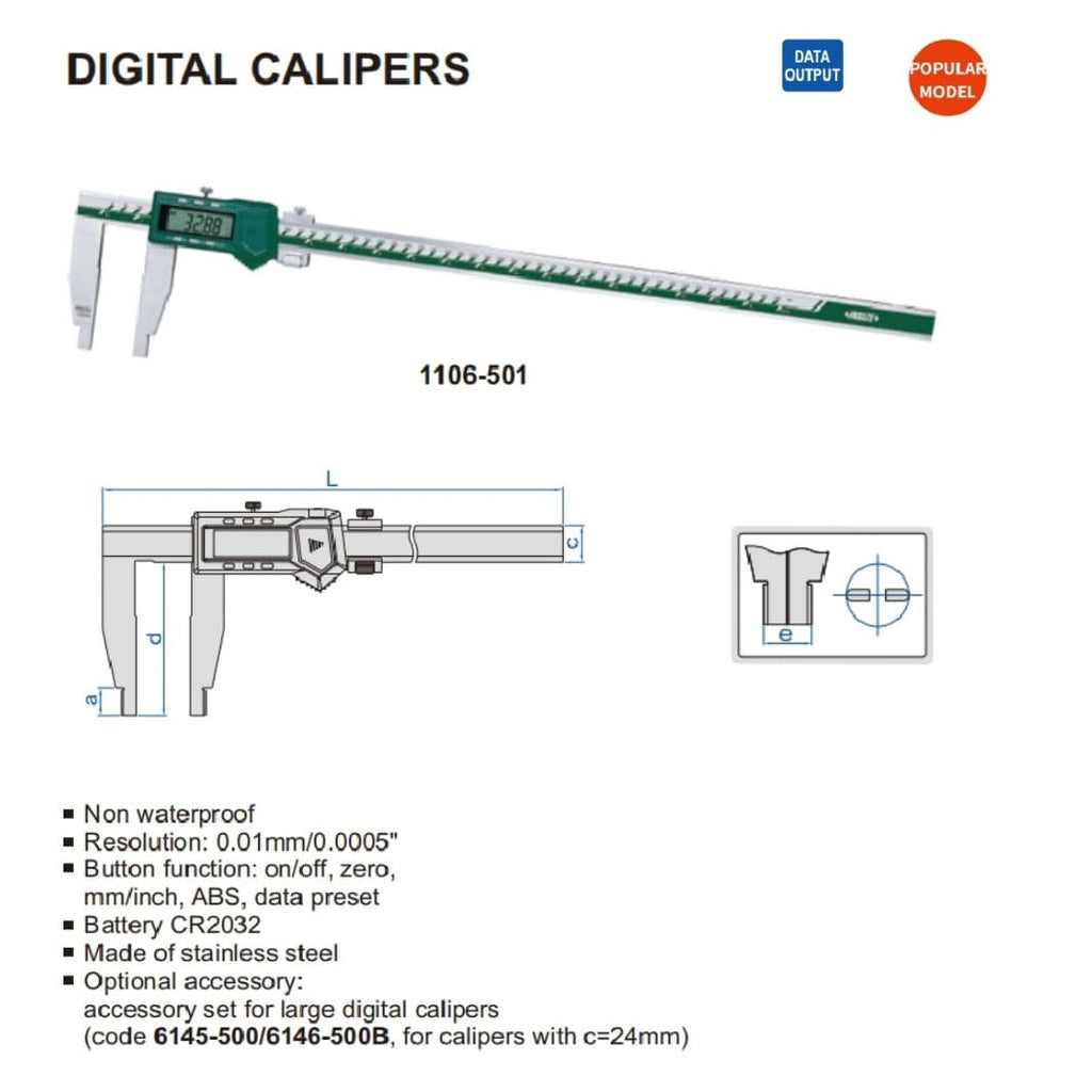 Insize Long Jaw Digital Caliper  0-1000mm / 0-40" Range Series 1106-1005-4