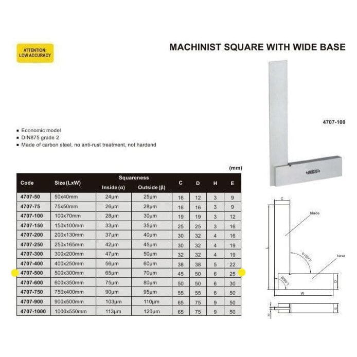 Insize Machinist Square 90° Square 500x300mm Series 4707-500-2
