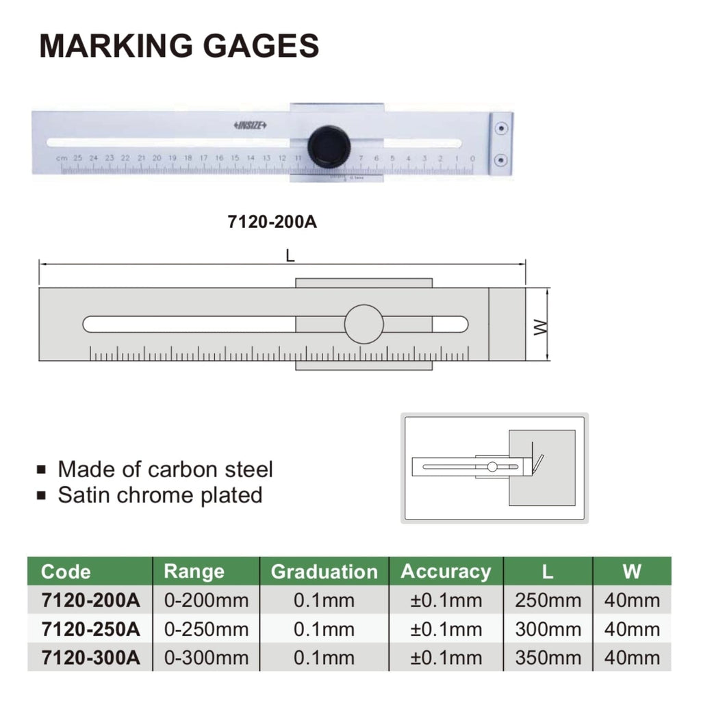 Insize Marking Gauge 0-250mm Range Series 7120-250A-2