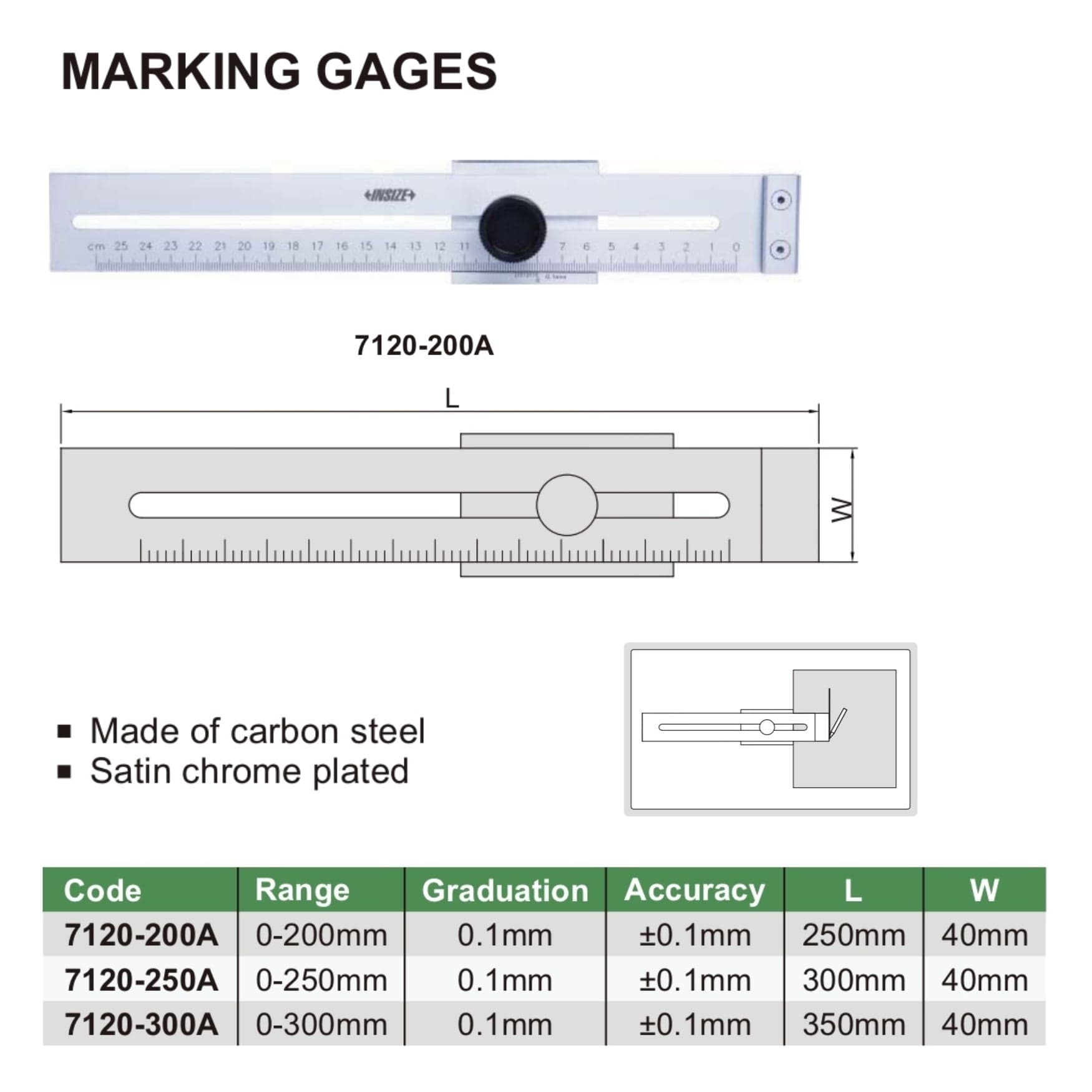Insize Marking Gauge 0-250mm Range Series 7120-250A-2